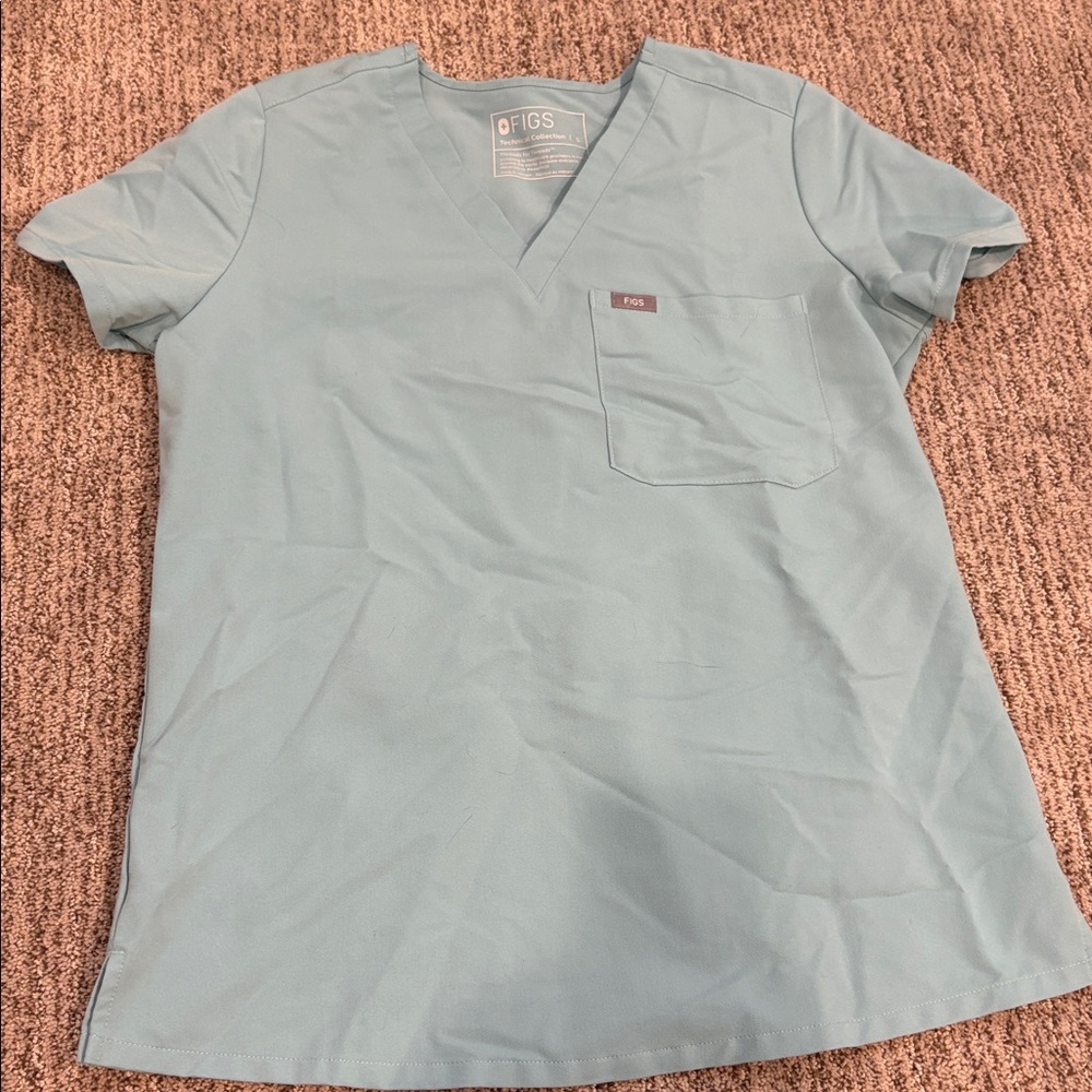 Figs Sky Blue V-Neck Scrub Top